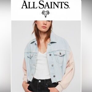 Authentic AllSaints cropped oversized designer denim jacket Sz XS